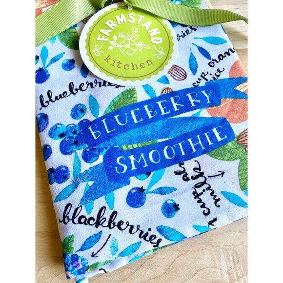 New Blueberry Smoothie Fruit Theme Wooden Spoon & Kitchen Cotton Towel Gift Set - Picture 2 of 7